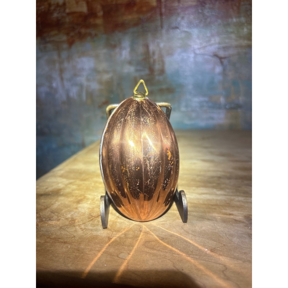 Vintage Copper Washed Tin Jelly Mold Fluted Oval Egg Shape Small Hanging Decor